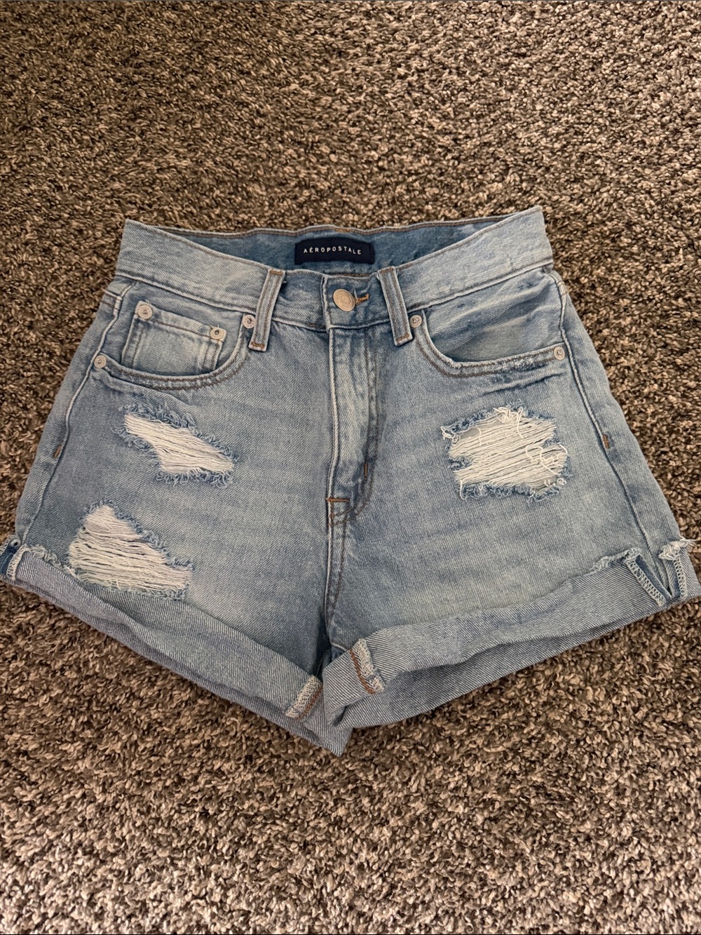 Aeropostale Washed Blue High-Rise Distressed Denim Shorts